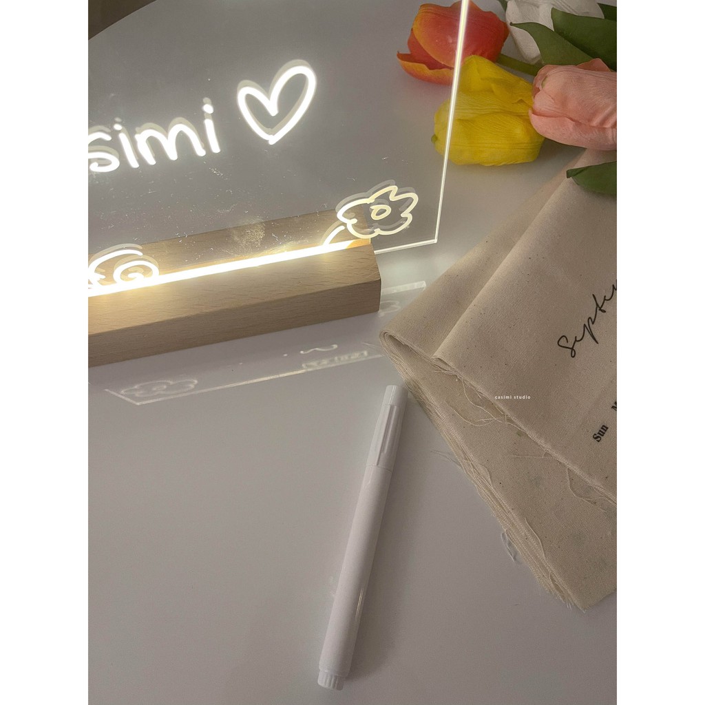 Bảng đèn LED viết chữ trang trí bàn học, đèn ngủ để bàn xinh vintage Casimi Decor