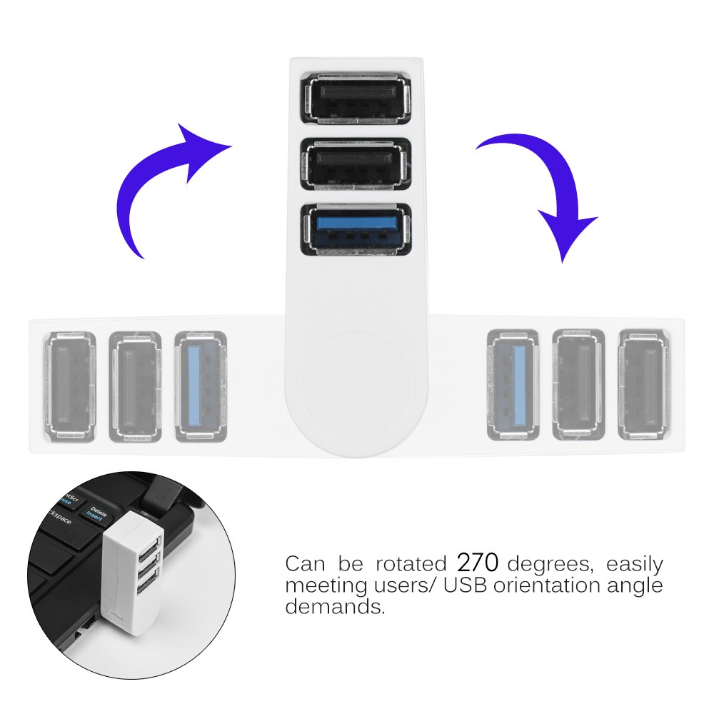 MYRON Universal USB 3.0 Hub Rotatable 3 Ports Adapter New Data Transfer High Speed Mini Splitter Box USB Expander