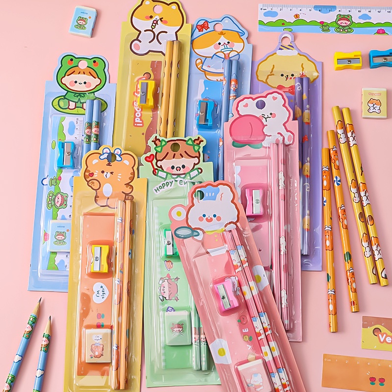 Bộ dụng cụ học tập 5 món giá rẻ dễ thương cute đồ dùng học sinh đẹp cho bé  ROSE196 (D01)