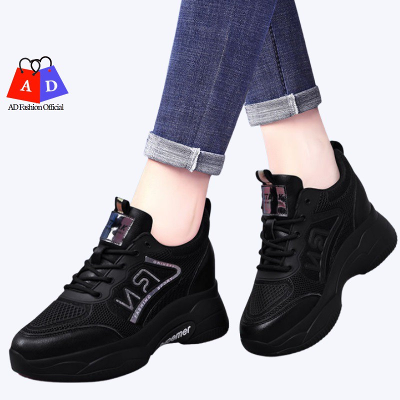 Giày Thể Thao Nữ - Sneaker Nữ Tăng Chiều Cao 5 cm FD7AF Thiết Kế Phong Cách Hàn Quốc Hai Màu Đen Trắng Nổi Bật