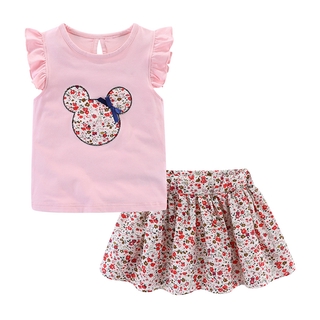 Bộ Đồ Gồm 2 Món Áo Thun Không Tay In Hình Chuột Minnie Và Váy Xòe Dành Cho Bé Gái