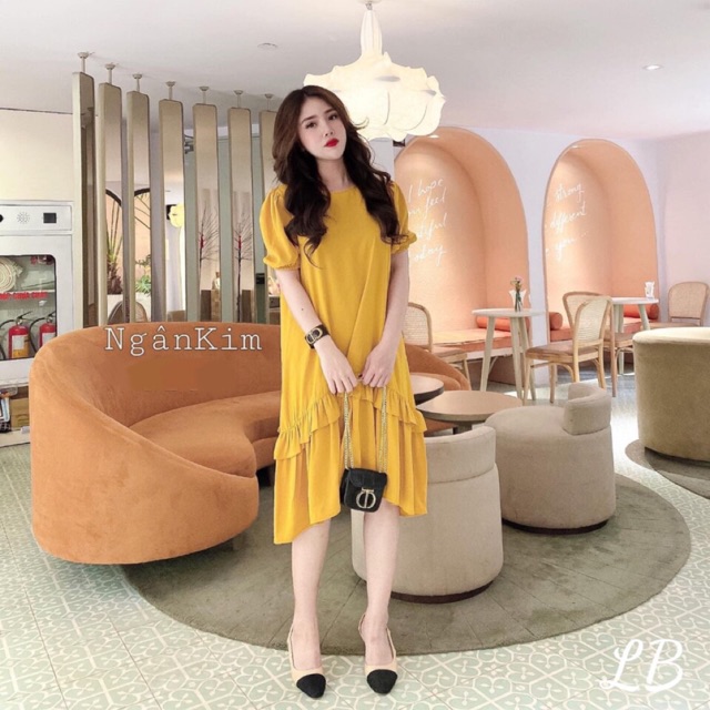 Váy cotton đuôi cá tay bồng