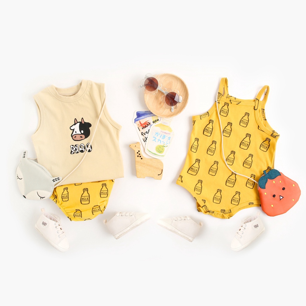 Bộ liền thân Sanlutoz không tay bằng cotton thời trang mùa hè cho bé gái
