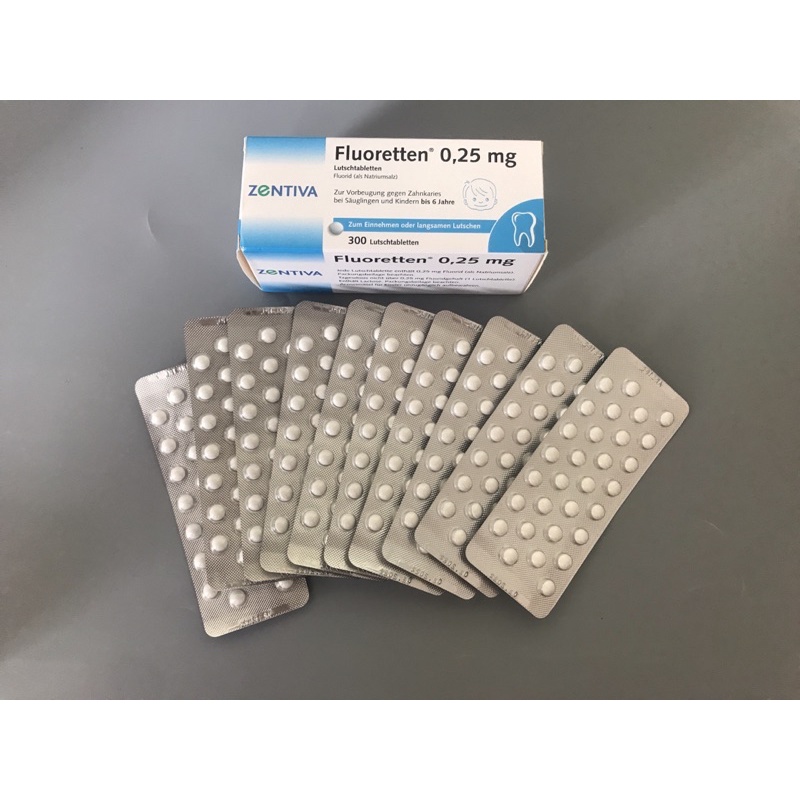 Viên ngậm chống sâu răng Flouretten 0.25mg và 0.5mg - Hộp 300 viên - Hàng nội địa Đức