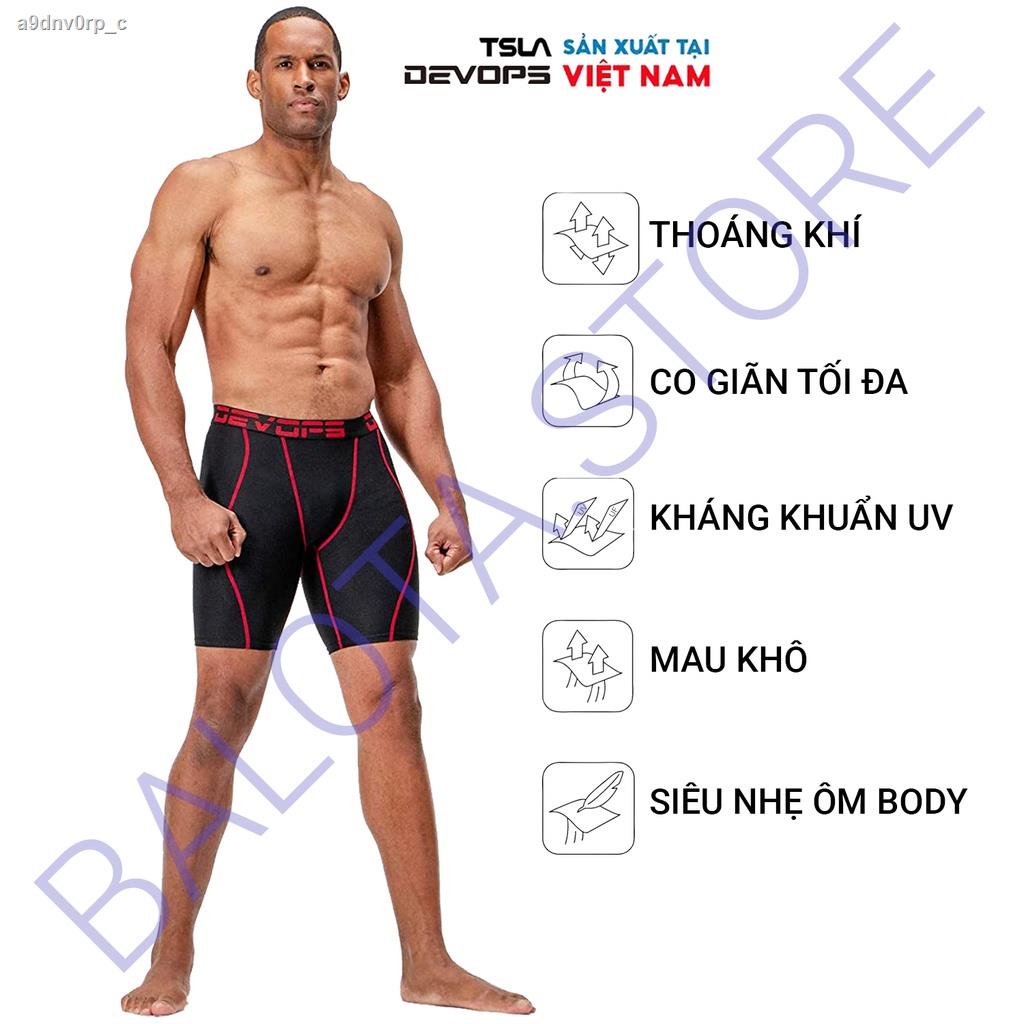 2021Quần legging nam ngắn tập gym Devops ôm bó sát đùi cạp cao lưng thun chơi thể thao đá bóng yoga màu đen trắng