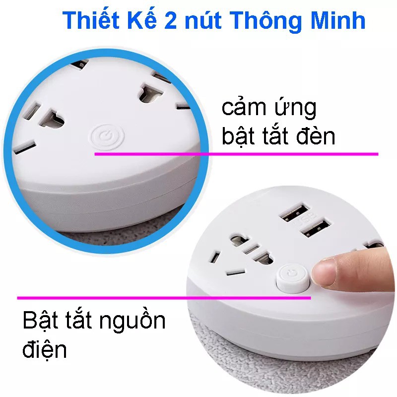 Đèn Bàn LED Cảm ứng, 2 USB sạc Điện thoại vào nhanh, 3 ổ cắm điện 2500W, Kèm giá đỡ điện thoại TS18