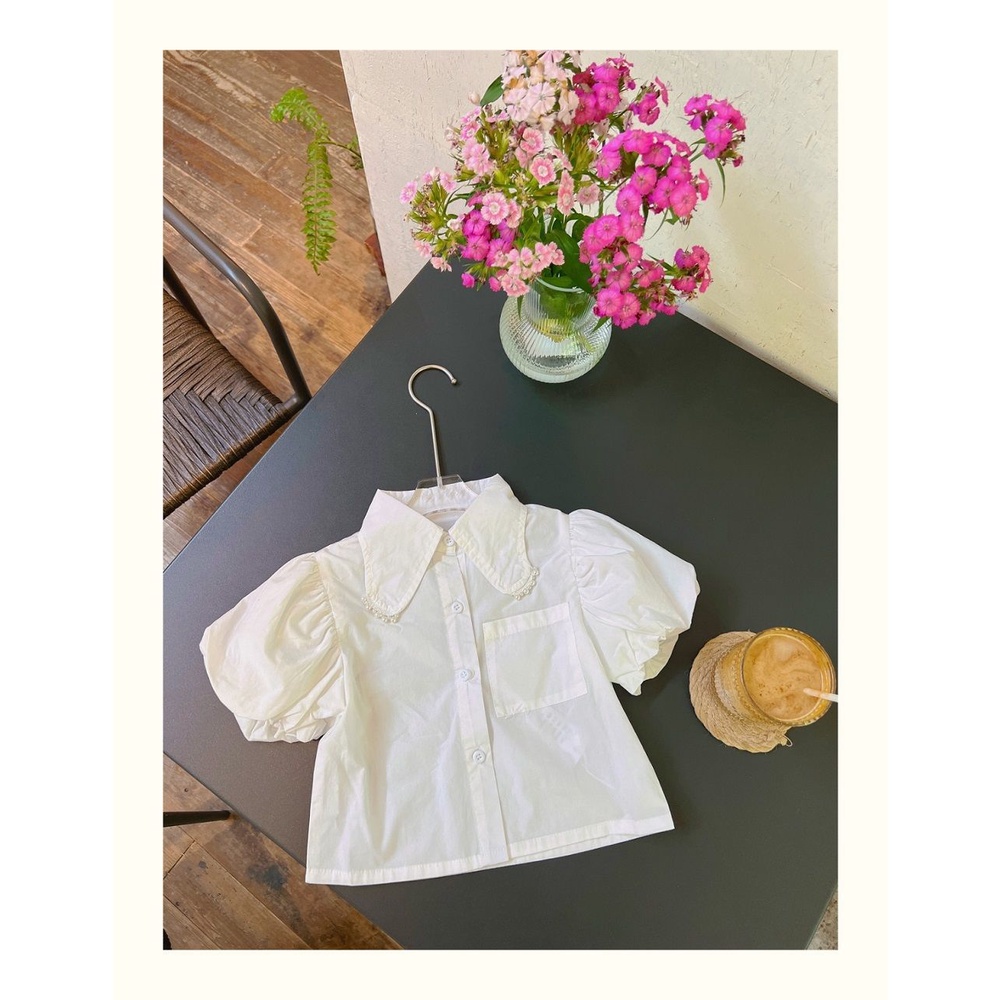Hàng Mới Về Bộ Áo Sơ Mi Tay Phồng Phối Quần Short Denim Thời Trang Mùa Hè Cho Bé Gái 5