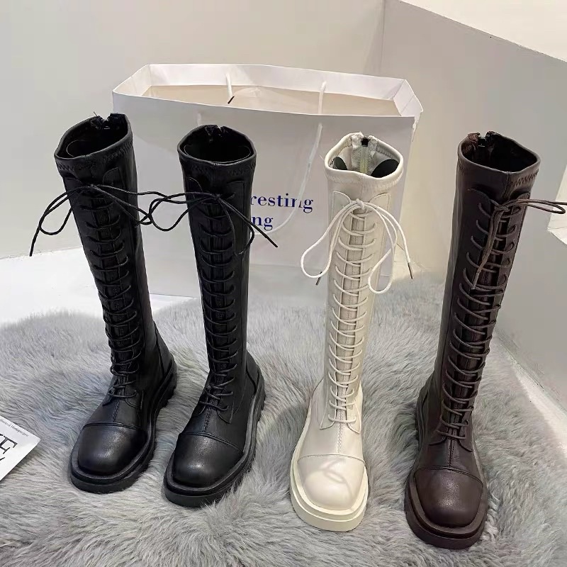 Giày Bốt Boot Cao Cổ Đùi Nữ Da Lì Trơn Gót Vuông Cao Hàng Quảng Châu Thời Trang Boot Nữ Cổ Cao Thu Đông Chali G002