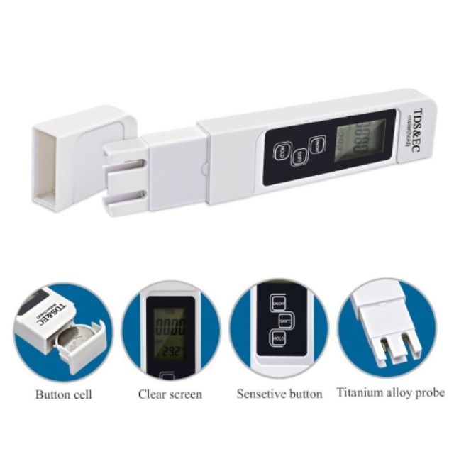 BÚT ĐO TDS 3 IN 1 - MÁY ĐO TDS và EC THỬ NƯỚC SẠCH LOẠI TỐT MÀN HÌNH LCD HIỂN THỊ MÀU XANH