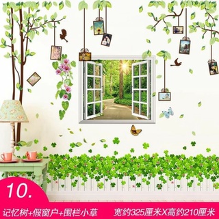 Decal dán tường cây khung ảnh cửa sổ hàng rào xanh