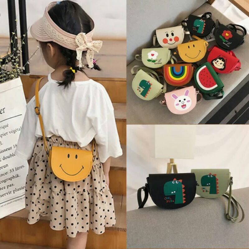 Túi đeo chéo cho bé gái từ 2 đến 6 tuổi chất liệu da PU hoa tiết hoạt hình dễ thương