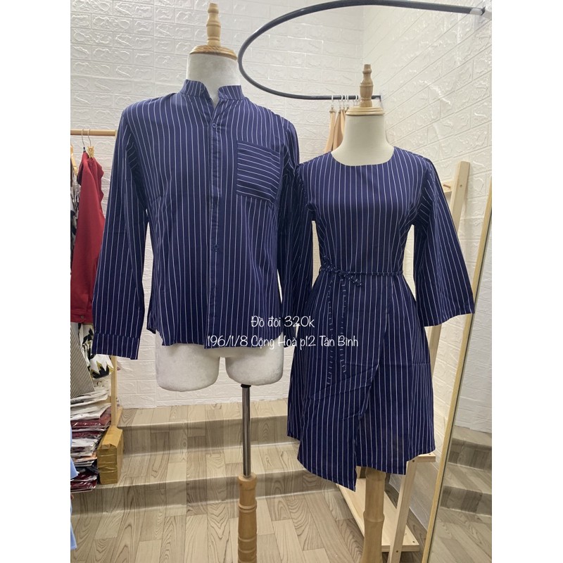 Đồ đôi dạo phố sọc xanh form ngắn - Forever Couple 2403 (giá gồm áo + váy)