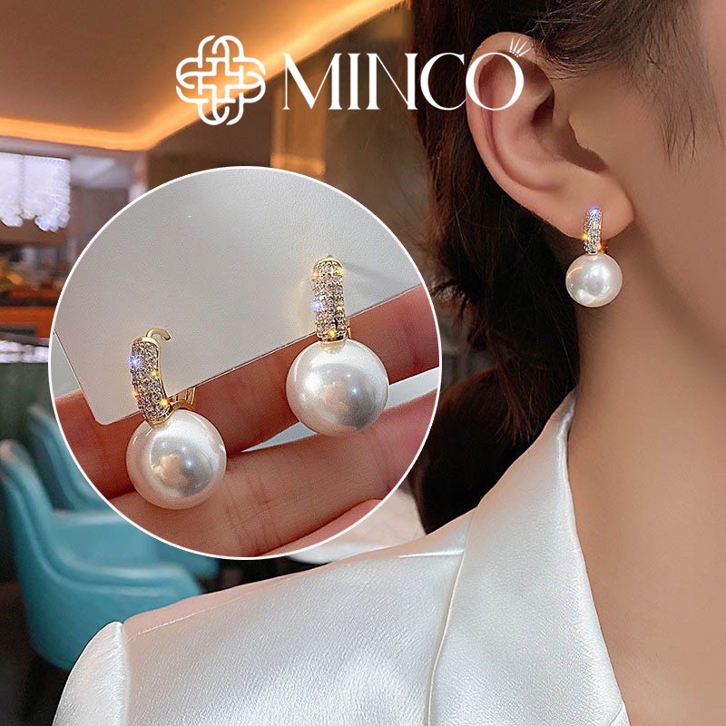 Bông tai nữ Minco Accessories khuyên đính đá gắn ngọc trai nhân tạo phụ kiện thời trang sang chảnh BT44