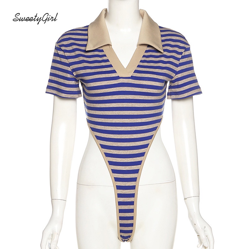 Áo Cổ Bẻ Tay Ngắn Dáng Ôm Họa Tiết Kẻ Sọc Màu Sắc Tương Phản Thời Trang Cho Nữ 2022