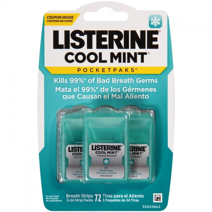 Miếng Ngậm Thơm Miệng Ngừa Sâu Răng Vượt Trội, Kháng Khuẩn Cực Cao Listerine Pocketpaks (3 vỉ x 24strips)