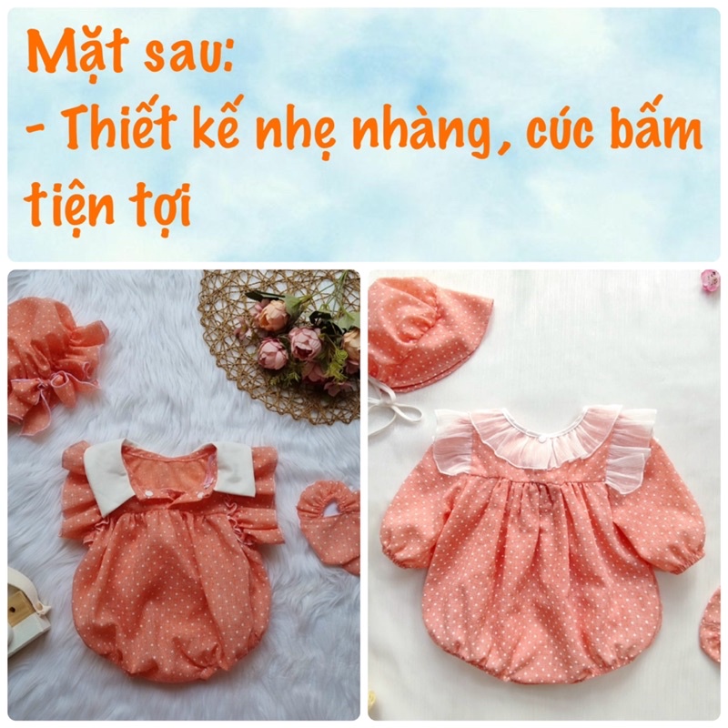 Bodysuit thiết kế chấm bi cho bé sơ sinh đến 13kg tặng kèm mũ &amp; giày vải - Riokids BD4