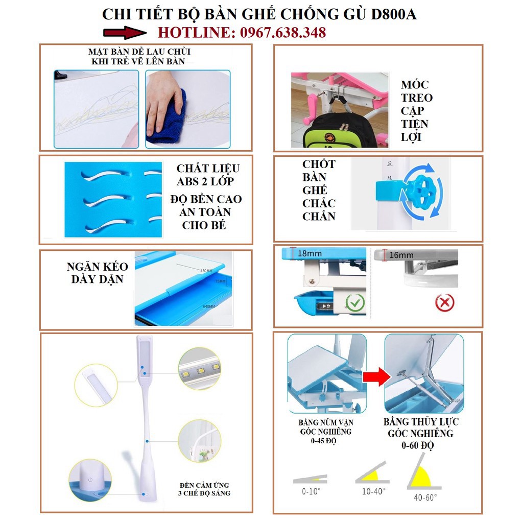 Bộ Bàn Ghế Học Thông Minh Chống Gù Chống Cận ROYAL D800A 80cm_A8 | BigBuy360 - bigbuy360.vn
