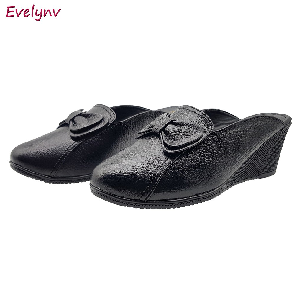 Giày Cao Gót Sục Nữ Đế Xuồng 5cm Da Bò Thật Nguyên Tấm VNXK Evelynv 5P18D
