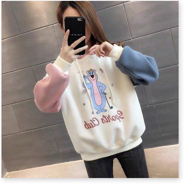 ÁO KHOÁC HOODIE NỮ PHỐI TAY HAI MAU HÌNH SIÊU CUTE