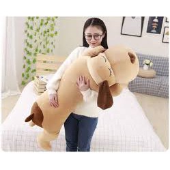 Chó Bông Nằm lười ngủ Mũi Tim 90cm - 1m2 - Gấu Bông Gối Ôm Chó Mũi Tim Tai Dài Siêu To Siêu Mềm Mịn Co Dãn 4 chiều