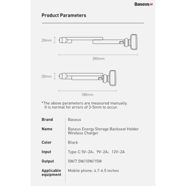 Bộ đế giữ điện thoại gắn lưng ghế trên xe hơi tích hợp sạc không dây Baseus Energy Storage Backseat Holder Wireless