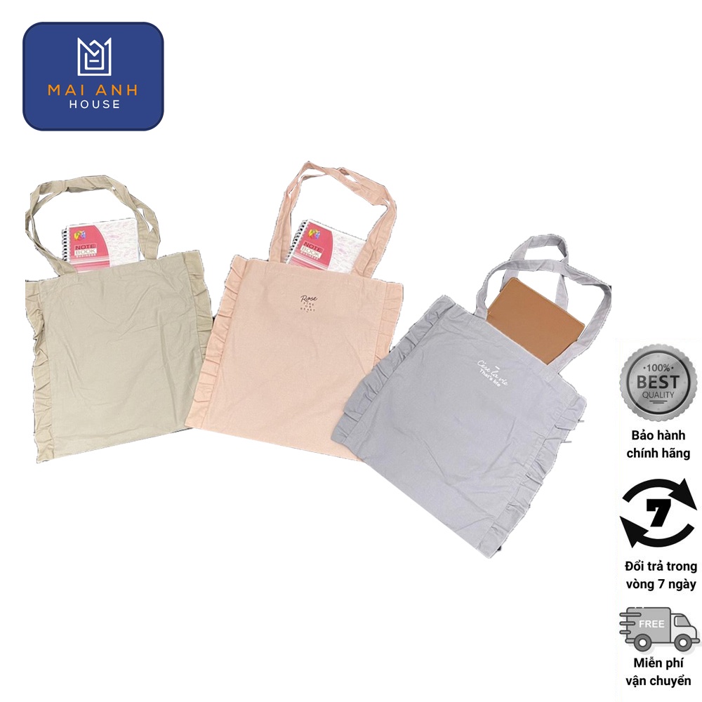 Túi Vải Tote đeo vai Đựng Đồ Đa Năng xuất Hàn dễ thương, đựng vừa latop, bền dai
