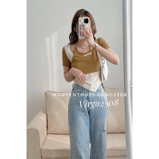 [HÀNG SẴN]SET ÁO LEN KHUY SẮT PHỐI MÀU TÀ LỆCH 0507 HÀNG QUẢNG CHÂU