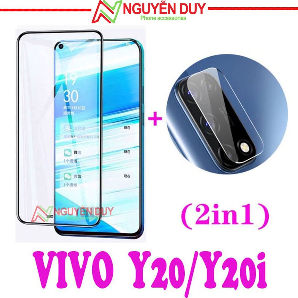 [Kính+Camera] Kính cường lực Vivo Y20/ Y20i/ Y20s-Full màn hình 9D và Trong suốt-Độ cứng 9H