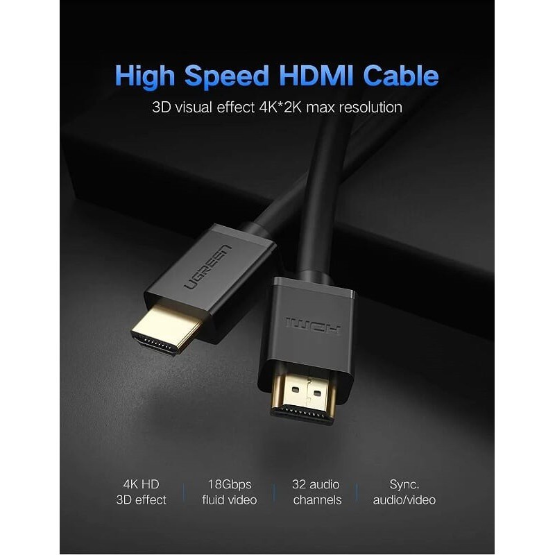 Cáp HDMI Tròn Dẻo Chính Hãng Ugreen Chiều Dài 1.5M | Hỗ Trợ 4K*30Hz (HD104)