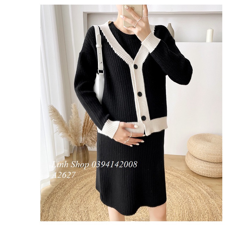 Set Áo Váy Len Lịch Sự Dày Dặn A2627