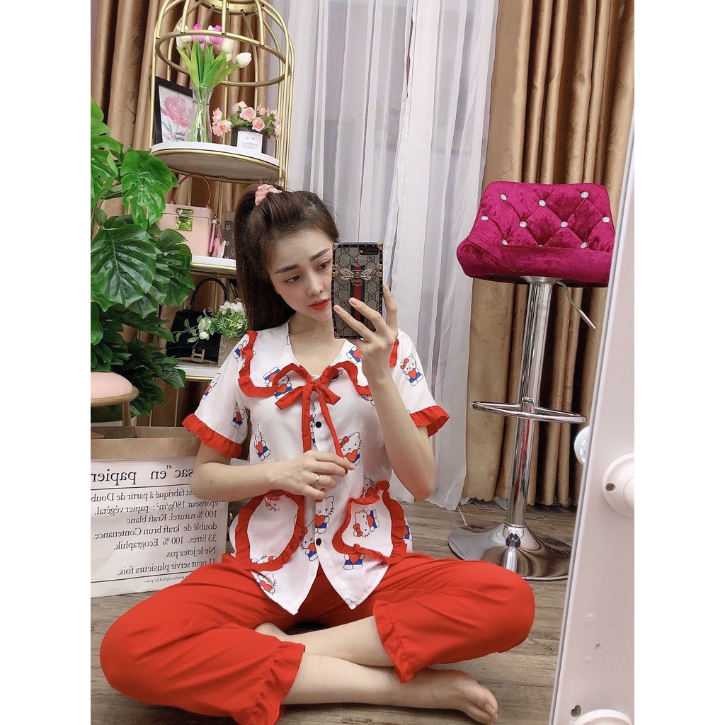 Đồ Ngủ Nữ, Đồ Bộ Mặc Nhà Nữ Hot Trend Sunri Shop - Pijama Kate Lụa Tiểu Thư Dễ Thương Tay Ngắn Quần Dài Vải Kate Lụa Mềm | BigBuy360 - bigbuy360.vn
