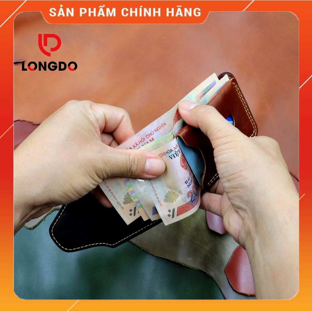 Ví Sen 5 Cao Cấp - Cam Kết 100 % Da Bò Thật - Ví Mini Nam Màu Bò Cháy Hàng Chính Hãng Thương Hiệu Longdo Leather