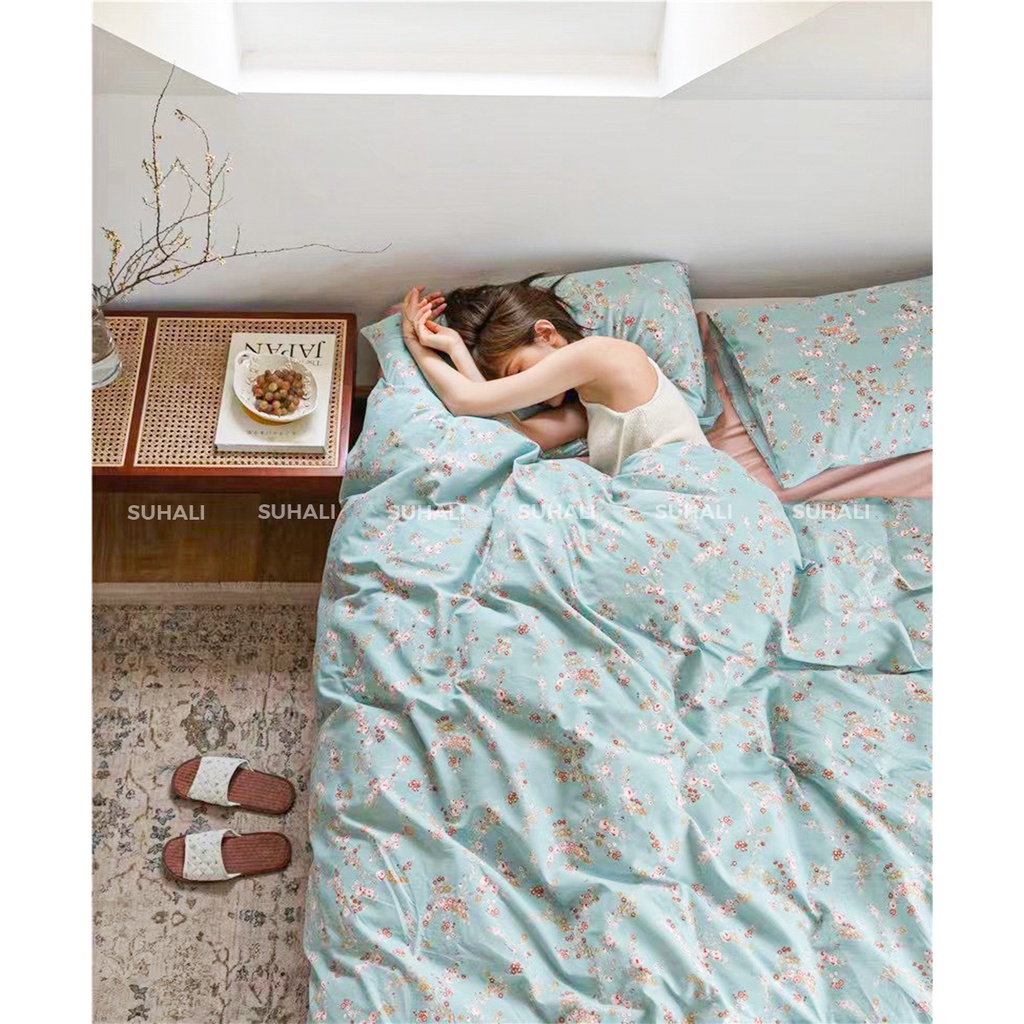 Bộ chăn ga giường 100% cotton SUHALI thoáng mát, thấm hút mồ hôi tốt gồm vỏ chăn, ga giường và 2 vỏ gối