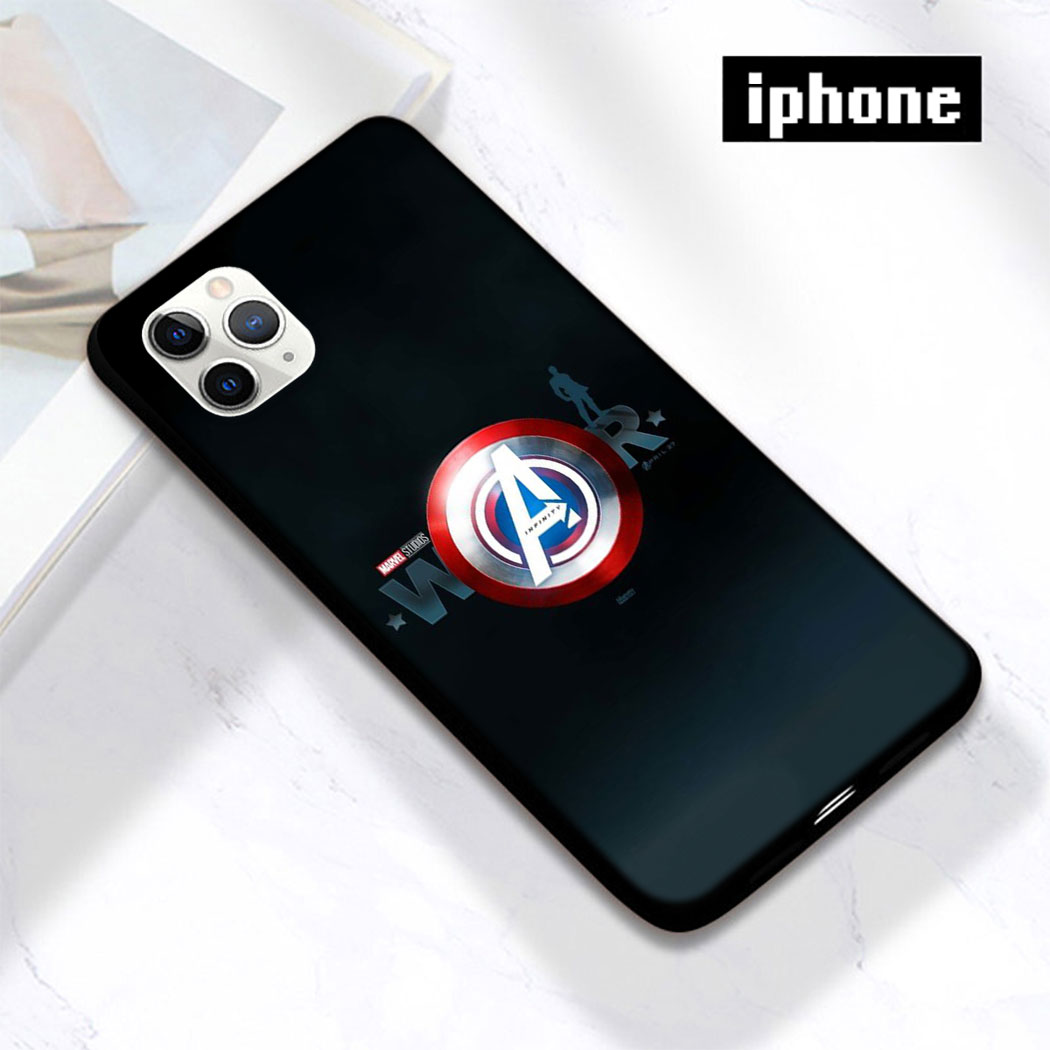 Ốp Điện Thoại Silicon Mềm Đen Hình Khiên Của Captain America Cho iPhone 11 Pro Max 12 Mini Pro XS Max SE 2020 XC13