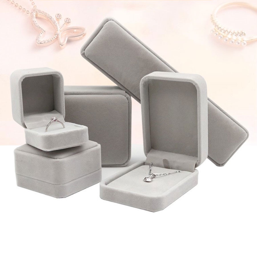 [H4NF-Giá xưởng] Bộ 5 hộp Vòng tay cổ mặt dây nhẫn bông tai đựng trang sức bọc nhung cao cấp kiểu nắp gập bo tròn cạnh