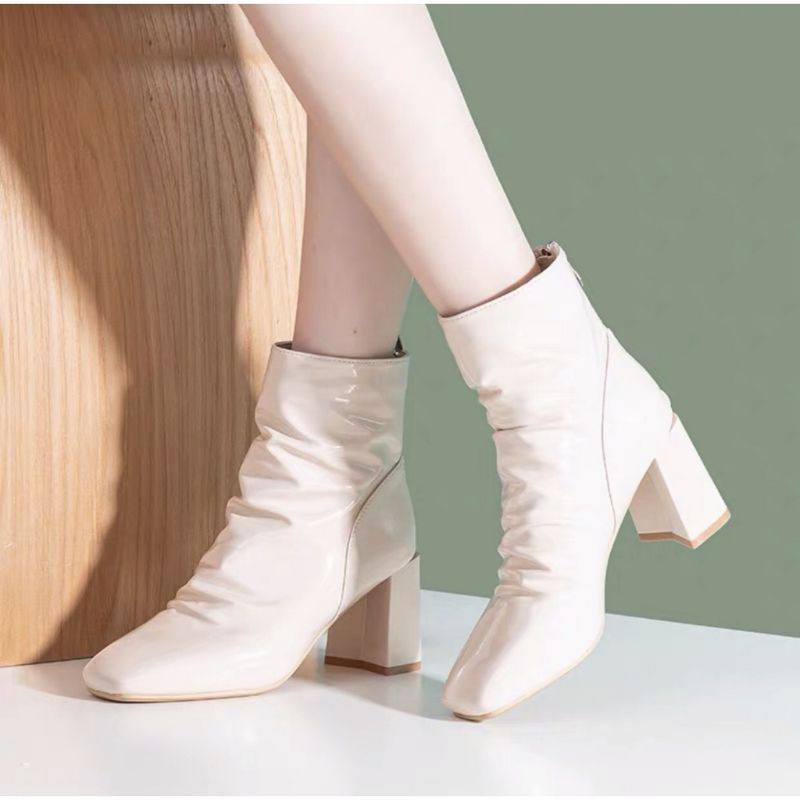 Bốt nhăn  da bóng cao  cổ 2 màu  (ảnh thật) | BigBuy360 - bigbuy360.vn