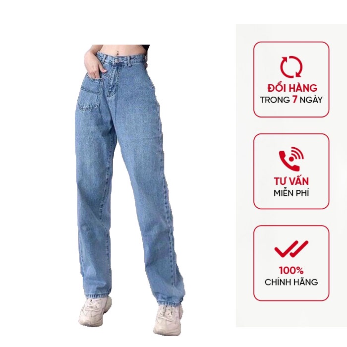 Quần baggy jean nữ lưng cao, cắt rách màu xanh jean LB150 JL JohnsonLi