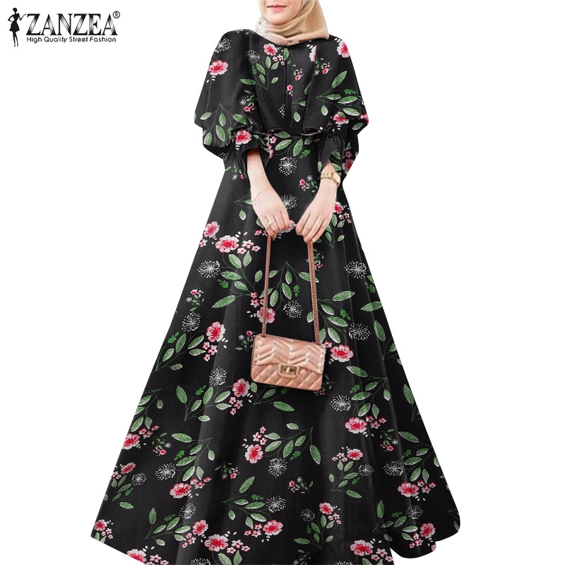 Zanzea Đầm Maxi Tay Phồng In Họa Tiết Hoa Phong Cách Cổ Điển Thời Trang Cho Nữ