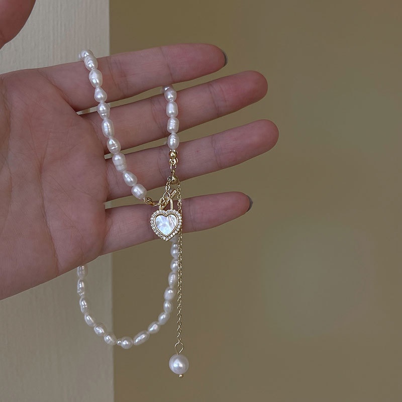 Vòng cổ Chuỗi Ngọc Trai Mặt Trái Tim Thời Trang Cho Nữ