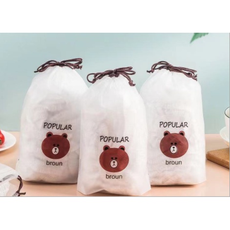 Túi gấu 100 bao trùm bảo quản thức ăn màng bọc thực phẩm tái sử dụng có chun co dãn