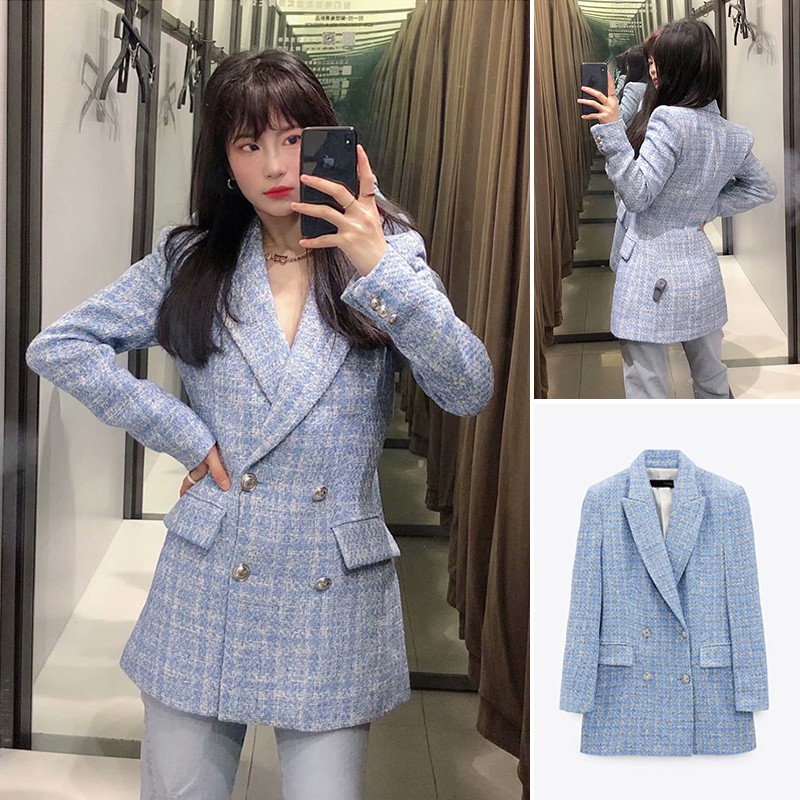 ÁO KHOÁC BLAZER VẢI DỆT HỌA TIẾT CARO MÀU XANH - 2818/679