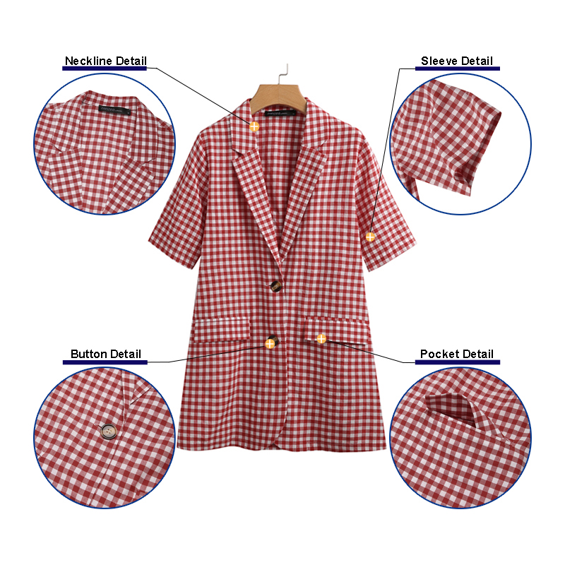 Áo Khoác Blazer ZANZEA Tay Ngắn Họa Tiết Ca Rô Thanh Lịch Dành Cho Nữ