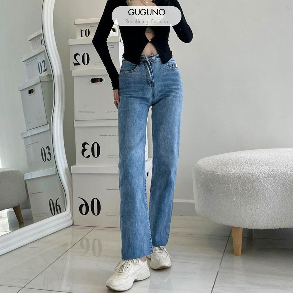 Quần jeans nữ ống rộng suông GUGUNO