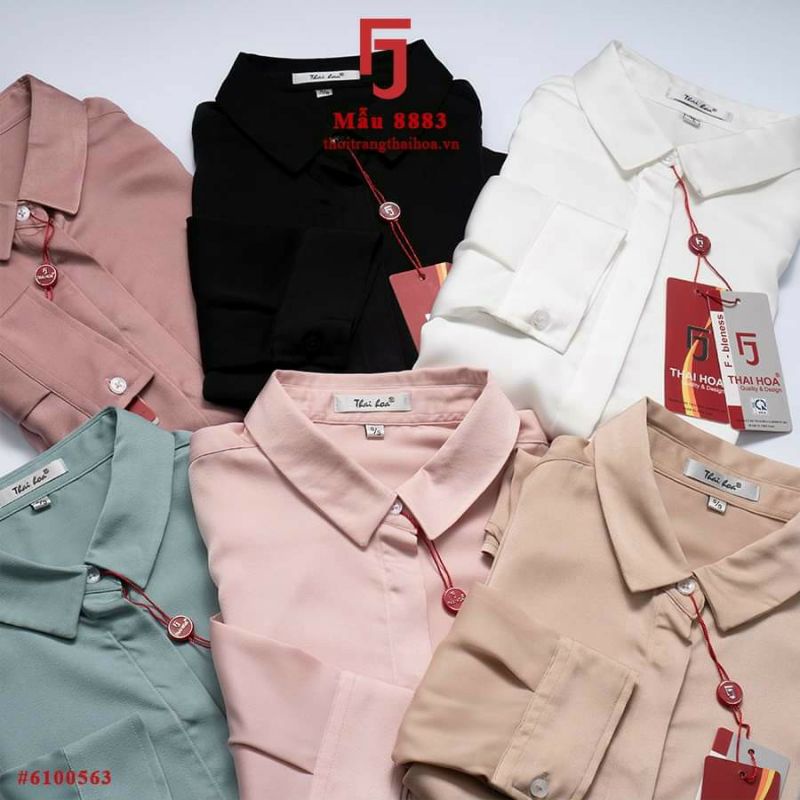 Áo sơ mi nữ Thái Hoà 8883 dài tay cao cấp vải lụa mềm