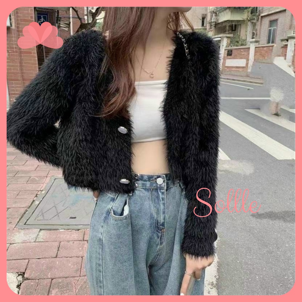 Áo khoác nữ cardigan len lông thỏ siêu mịn dáng croptop tiểu thư Sollle