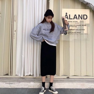 [Ảnh thật] Chân váy len ulzzang xẻ giữa