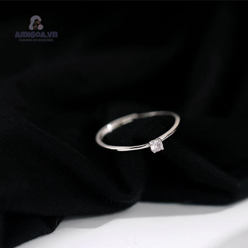 ✨✨ Nhẫn Hở Mạ Bạc 925 Đính Kim Cương Nhỏ Đơn Giản Sang Trọng Cho Cầu Hôn Cho Nữ