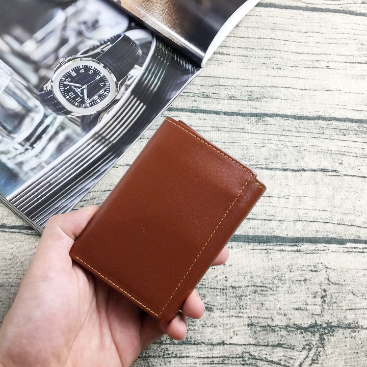 Ví nam gập 3 da bò thật WS102 - 100% da bò thật, BH 3 năm