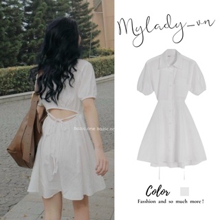 Đầm sơ mi 🌸 Váy hở lưng thắt eo dây tôn dáng thân xòe công chúa MYLADY