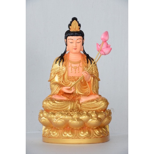 01 Tượng phật bà quan âm /A di đà /Thế chí ngồi 45 sơn trắng, vàng